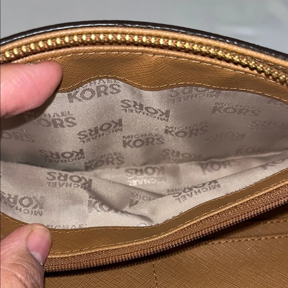 Michael Kors Dark Brown Wallet with Gold Hardware used good condition